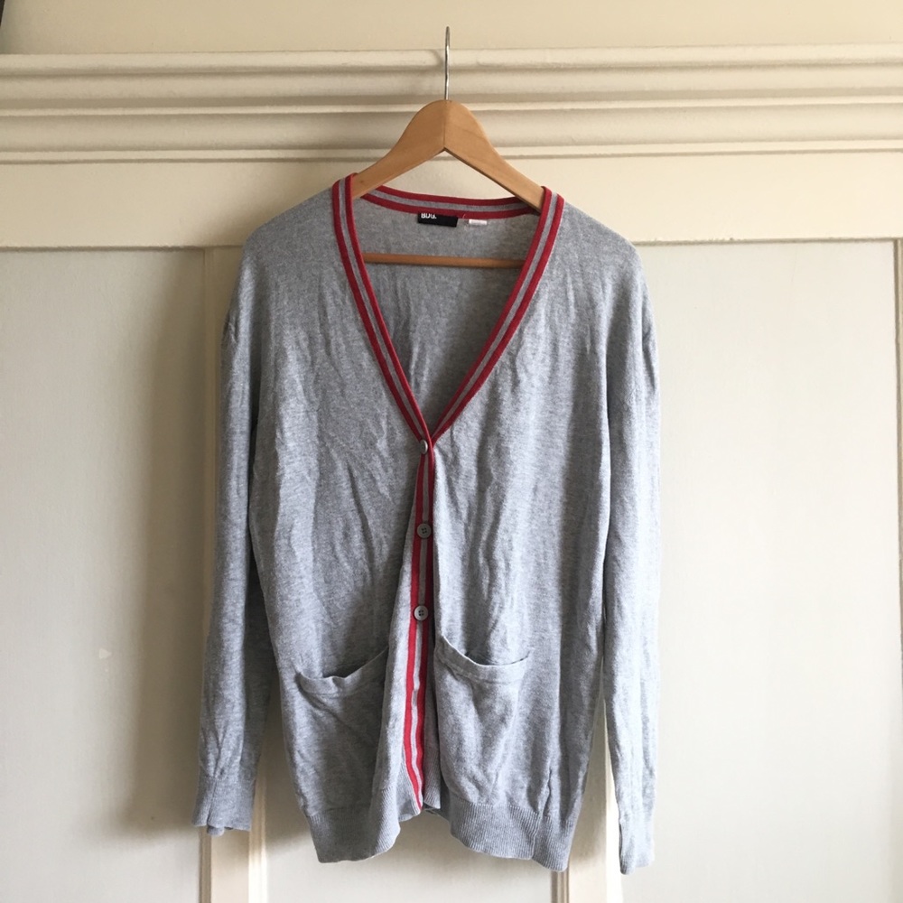 BDG UO gray red oversized cardigan button pockets
